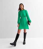 New Look Green High Neck Long Puff Sleeve Mini Dress